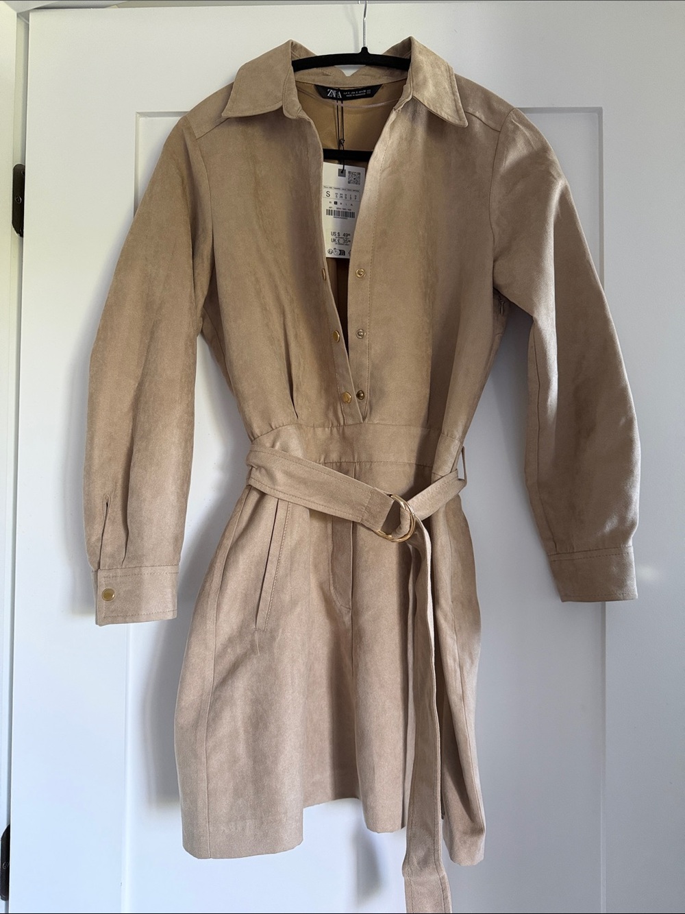Zara Beige/Tan Long Sleeve Belted Shirt Dress
